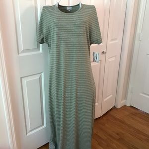 Lularoe Maria Dress in Heather Gray with Stripes